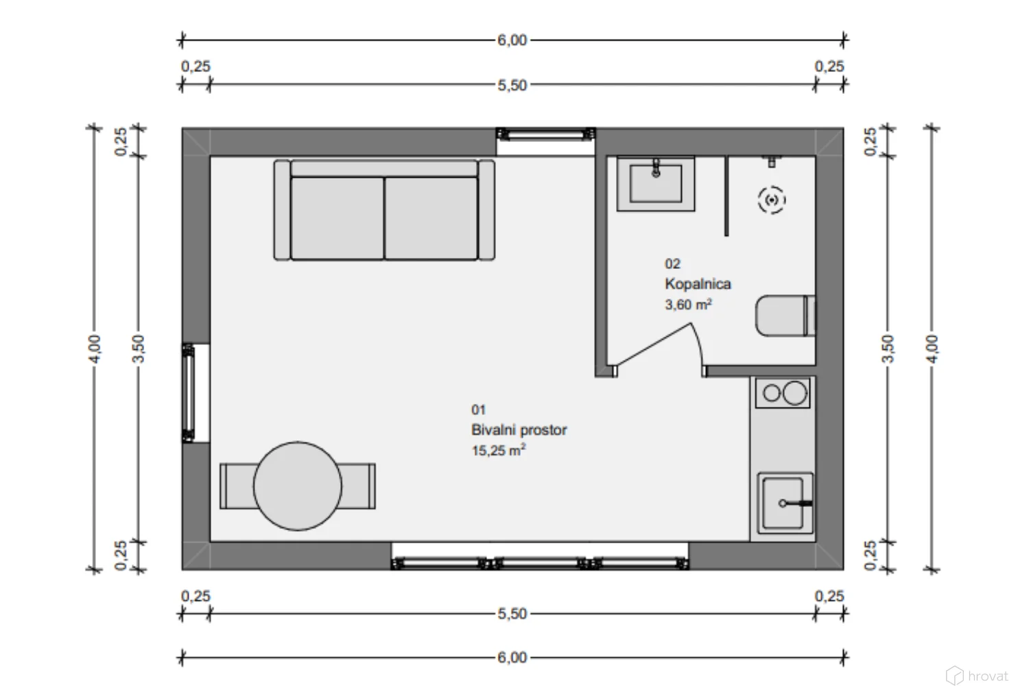 tloris modularne hiske 24m2