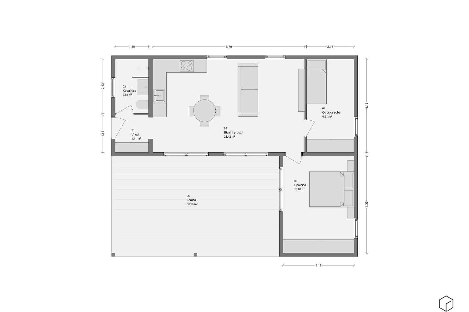 tloris modularne hise cubie 65
