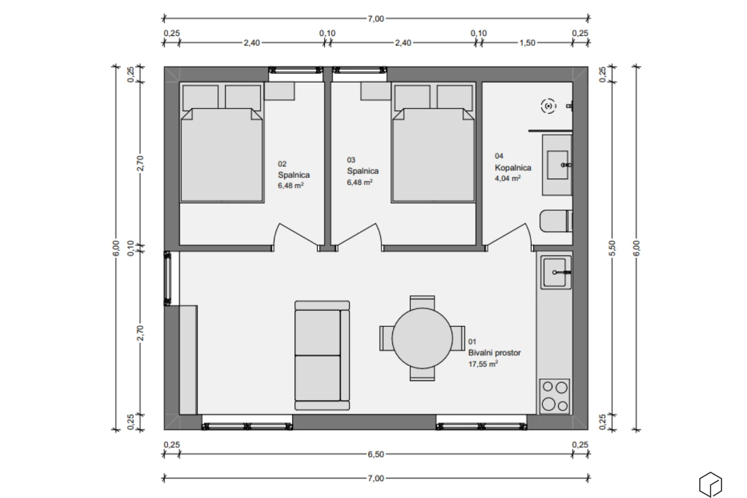 tloris modularne hise cubie 42m2