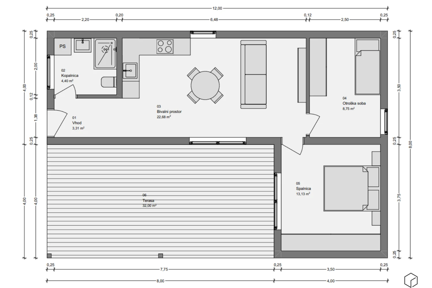 tloris modularne hise cubie 65