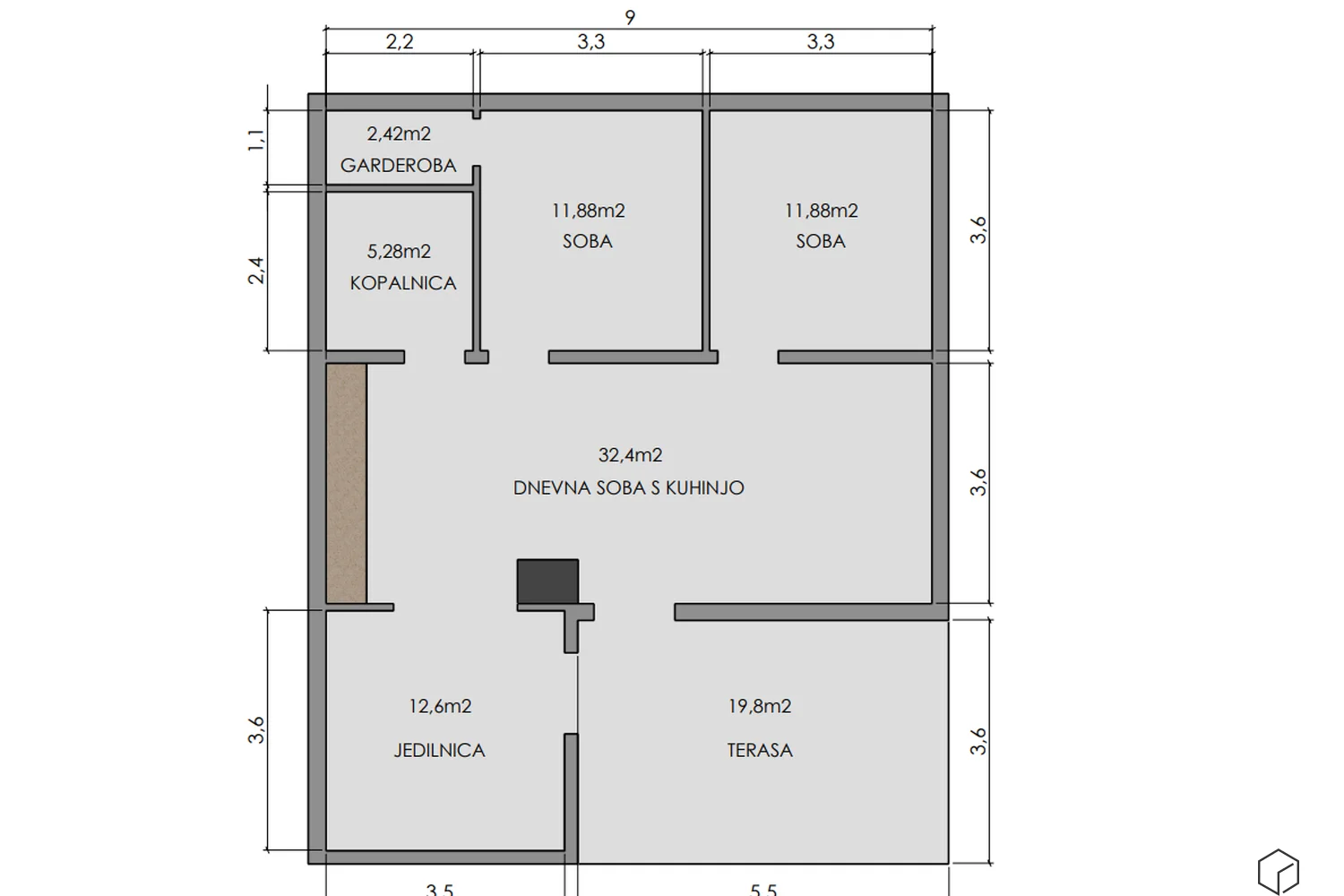 tloris modularne hise 78 m2